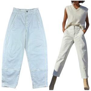 Everlane The Utility Barrel Pant High-Rise Crop Bone White Stretch Grunge Sz 0